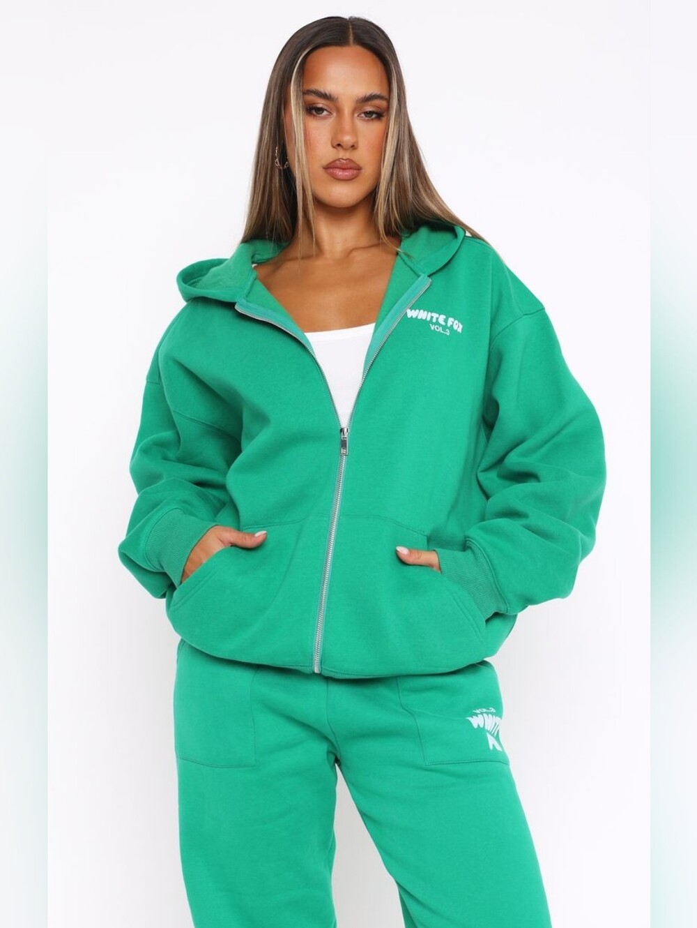 White Fox Boutique Offstage Zip Front Hoodie Size S/M New